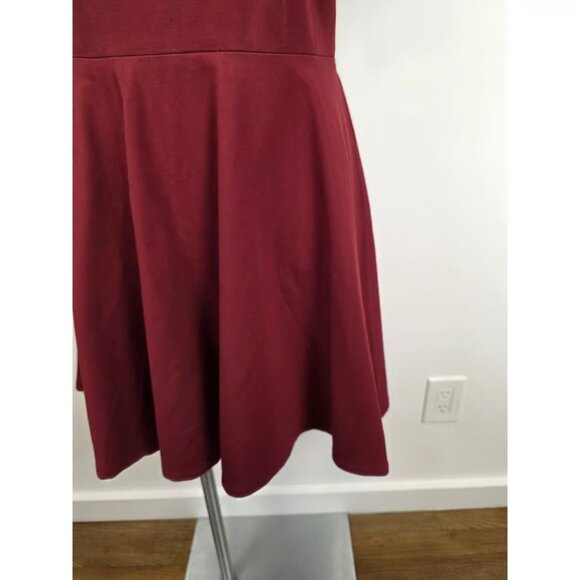 Madewell Burgundy Fit and Flare Dress Black Leather Trim Size Medium - Picture 4 of 8